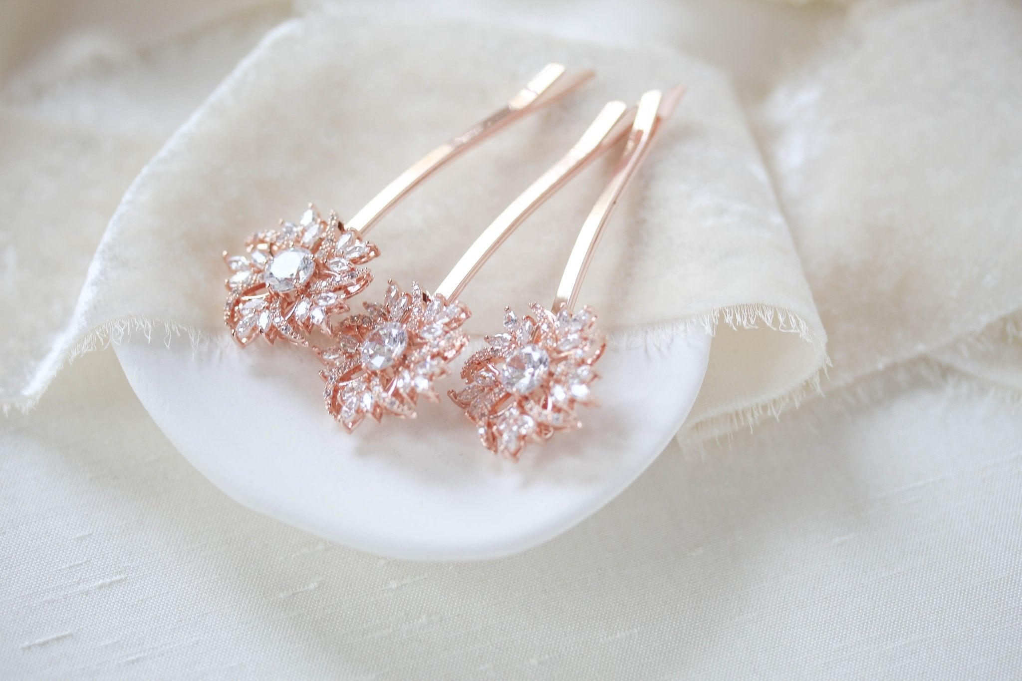 Cubic Zirconia Rose gold hair pins - Treasures by Agnes
