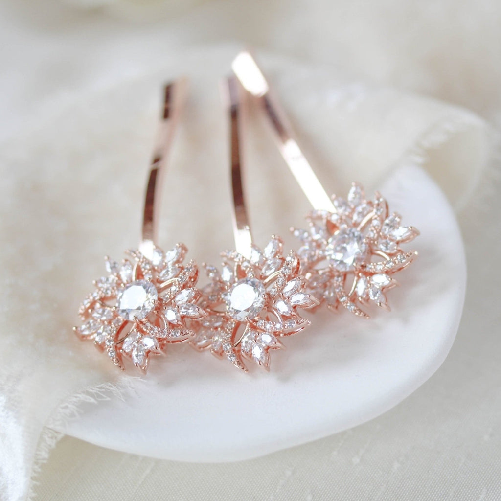 Cubic Zirconia Rose gold hair pins - Treasures by Agnes