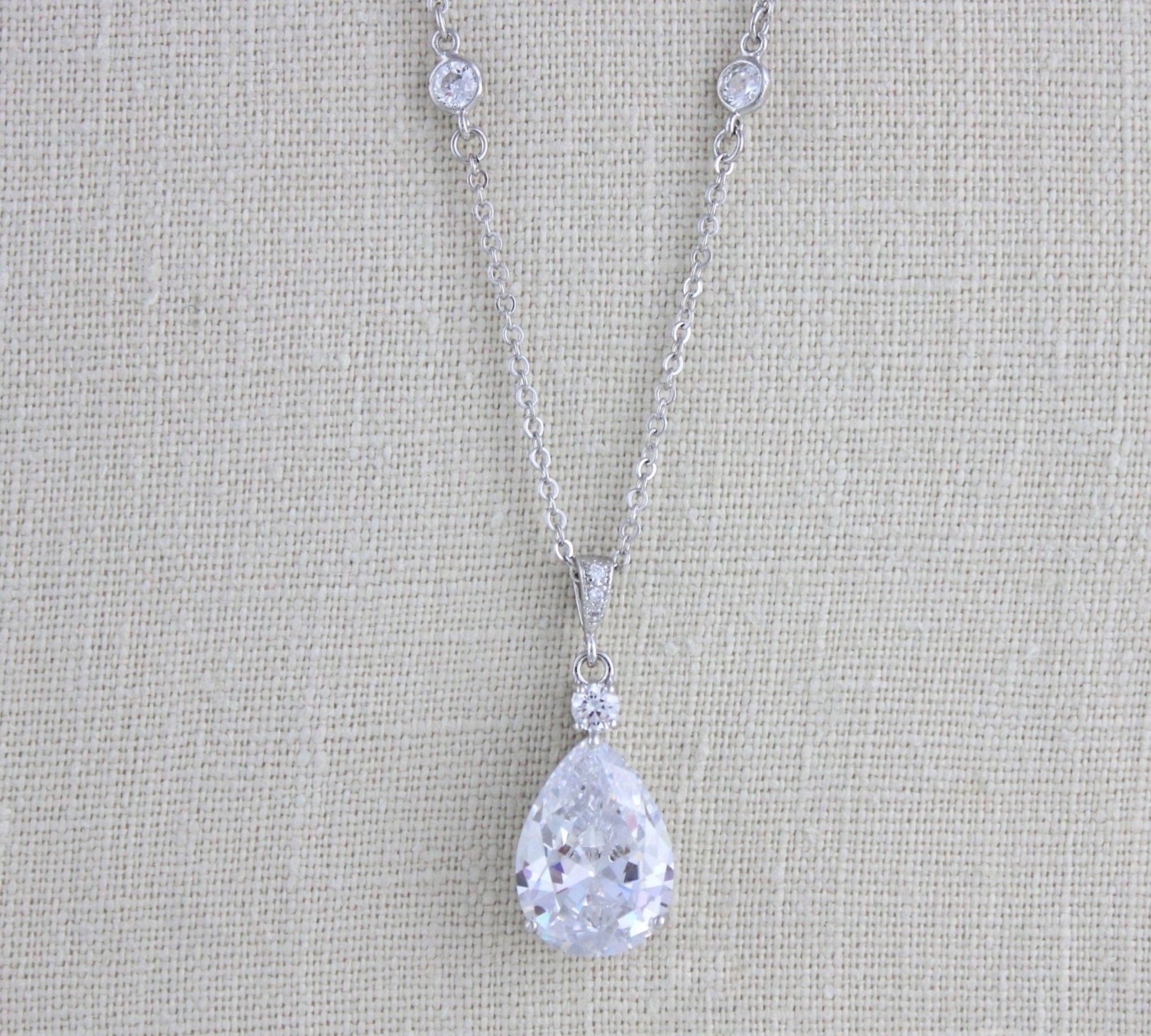 Cubic zirconia teardrop Bridal necklace - PEYTON - Treasures by Agnes