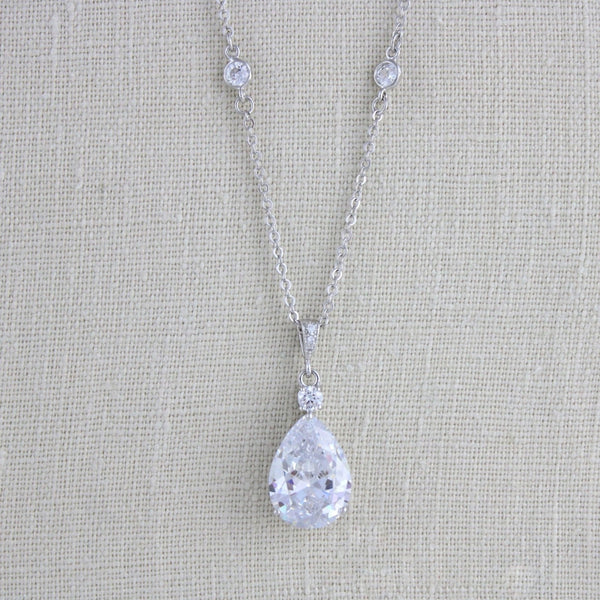 Cubic zirconia teardrop Bridal necklace - PEYTON - Treasures by Agnes