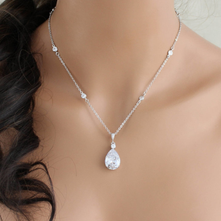 Cubic zirconia teardrop Bridal necklace - PEYTON - Treasures by Agnes
