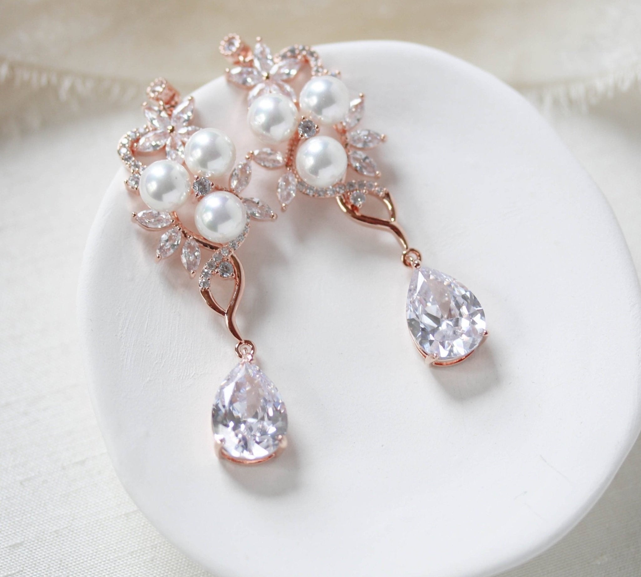 CZ drop wedding earrings Chandelier Bridal earrings - MIA - Treasures by Agnes