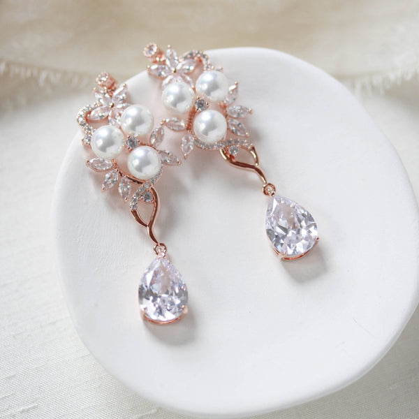 CZ drop wedding earrings Chandelier Bridal earrings - MIA - Treasures by Agnes