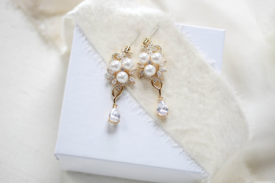 CZ drop wedding earrings Chandelier Bridal earrings - MIA - Treasures by Agnes