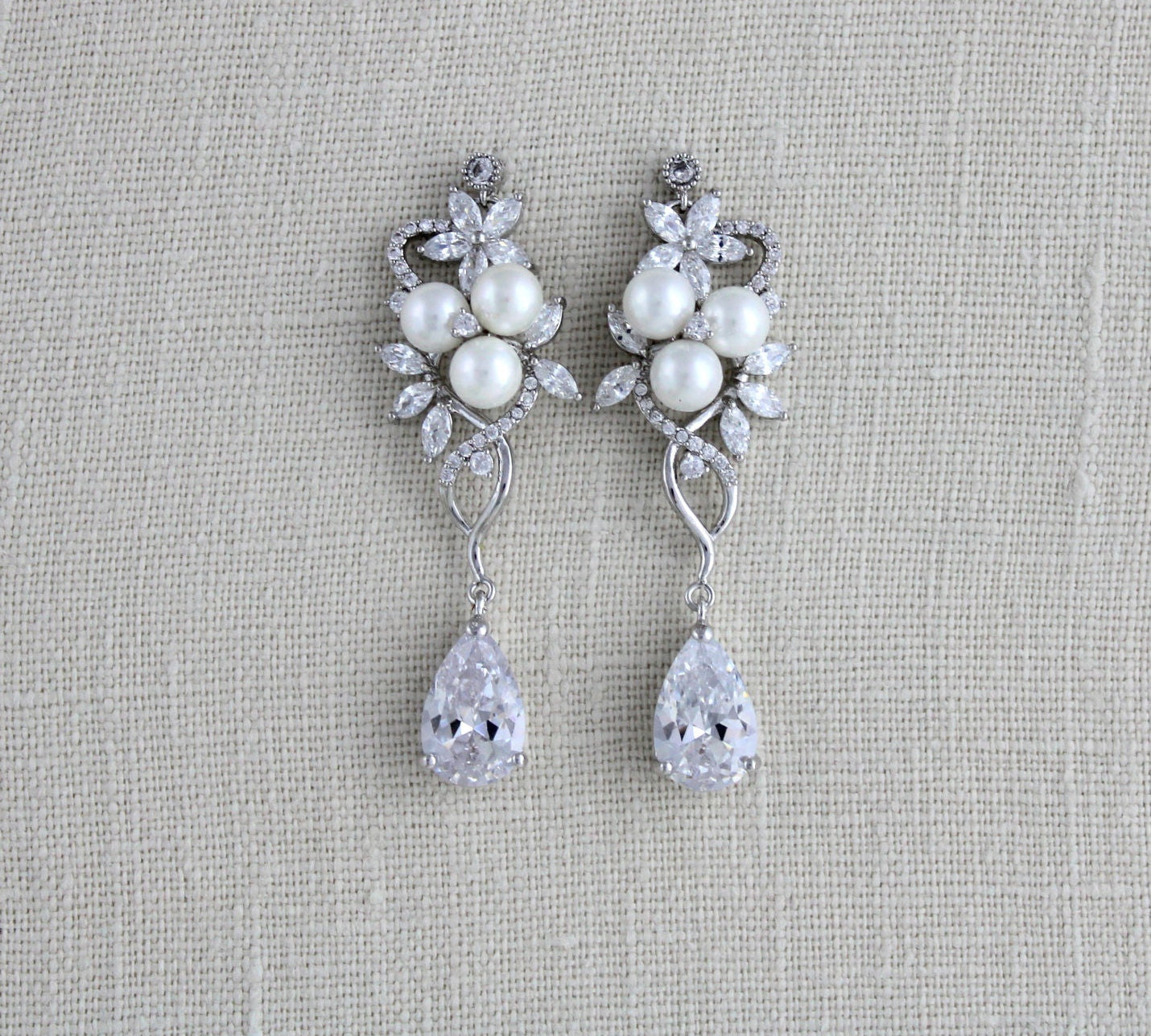 CZ drop wedding earrings Chandelier Bridal earrings - MIA - Treasures by Agnes