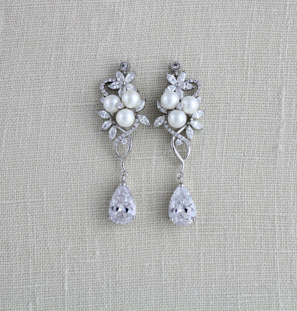 CZ drop wedding earrings Chandelier Bridal earrings - MIA - Treasures by Agnes
