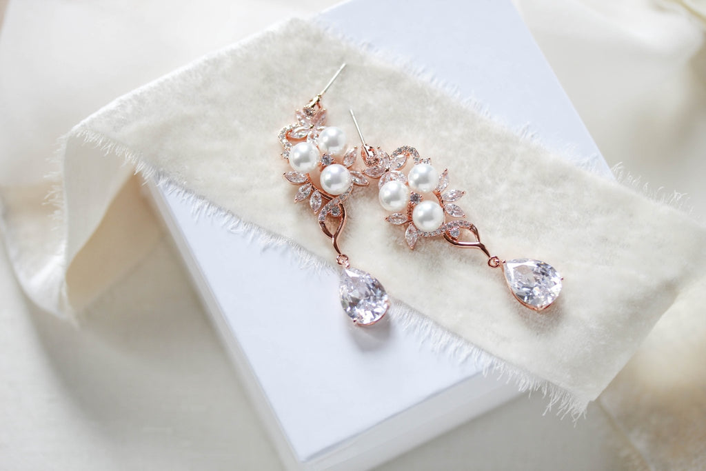 CZ drop wedding earrings Chandelier Bridal earrings - MIA - Treasures by Agnes