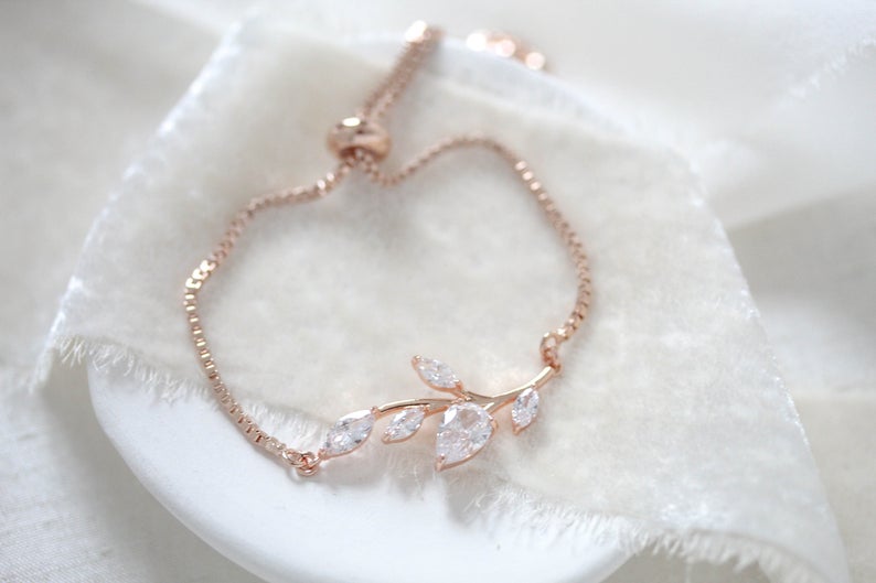 Dainty Rose gold Adjustable Wedding bracelet - APRILLE