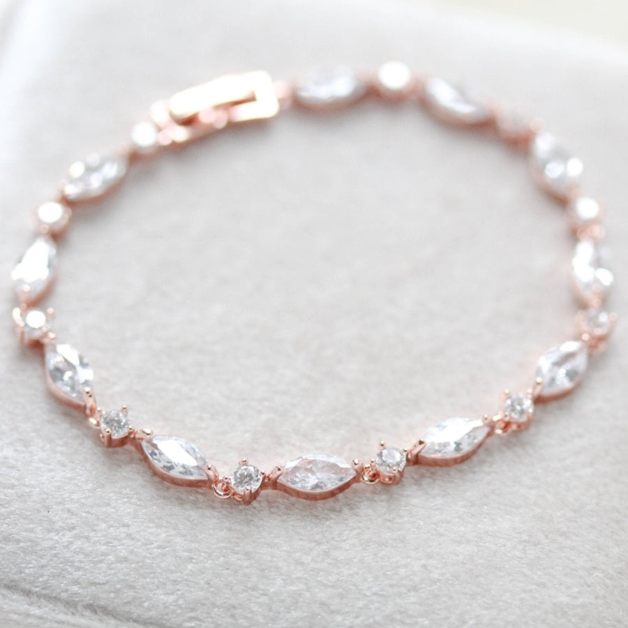 Dainty Rose gold cubic zirconia bridal bracelet - LIV - Treasures by Agnes