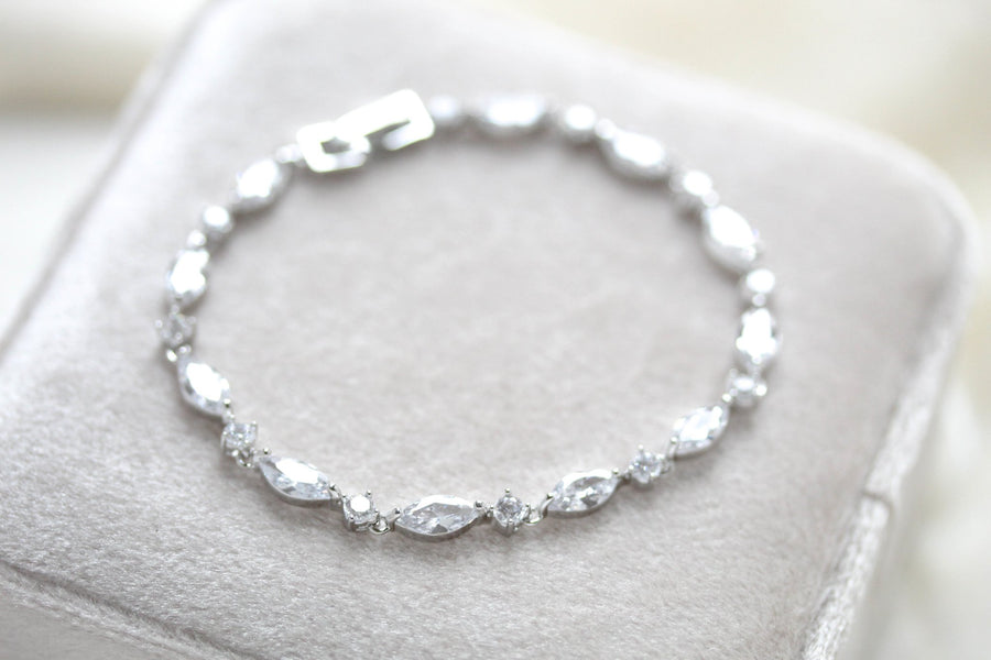 Dainty Rose gold cubic zirconia bridal bracelet - LIV - Treasures by Agnes