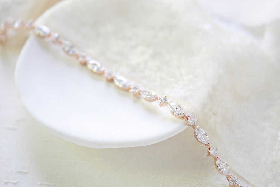 Dainty Rose gold cubic zirconia bridal bracelet - LIV - Treasures by Agnes