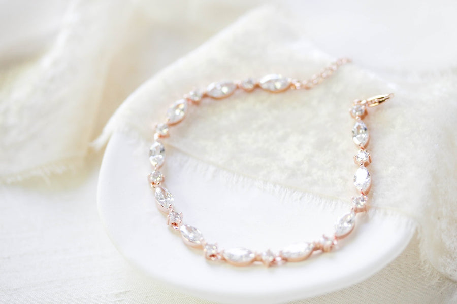 Dainty Rose gold cubic zirconia bridal bracelet - LIV - Treasures by Agnes