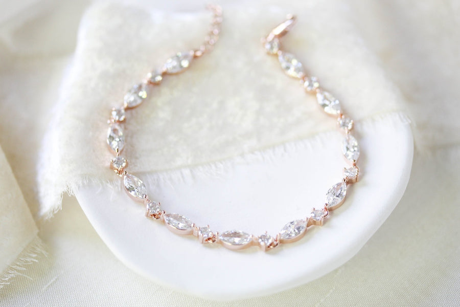 Dainty Rose gold cubic zirconia bridal bracelet - LIV - Treasures by Agnes