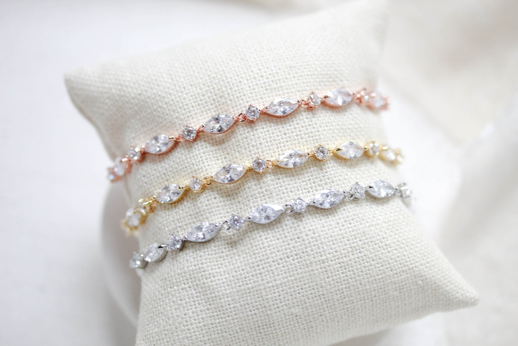 Dainty Rose gold cubic zirconia bridal bracelet - LIV - Treasures by Agnes