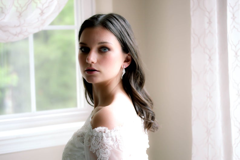 Dainty Rose gold cubic zirconia bridal earrings - LEAH