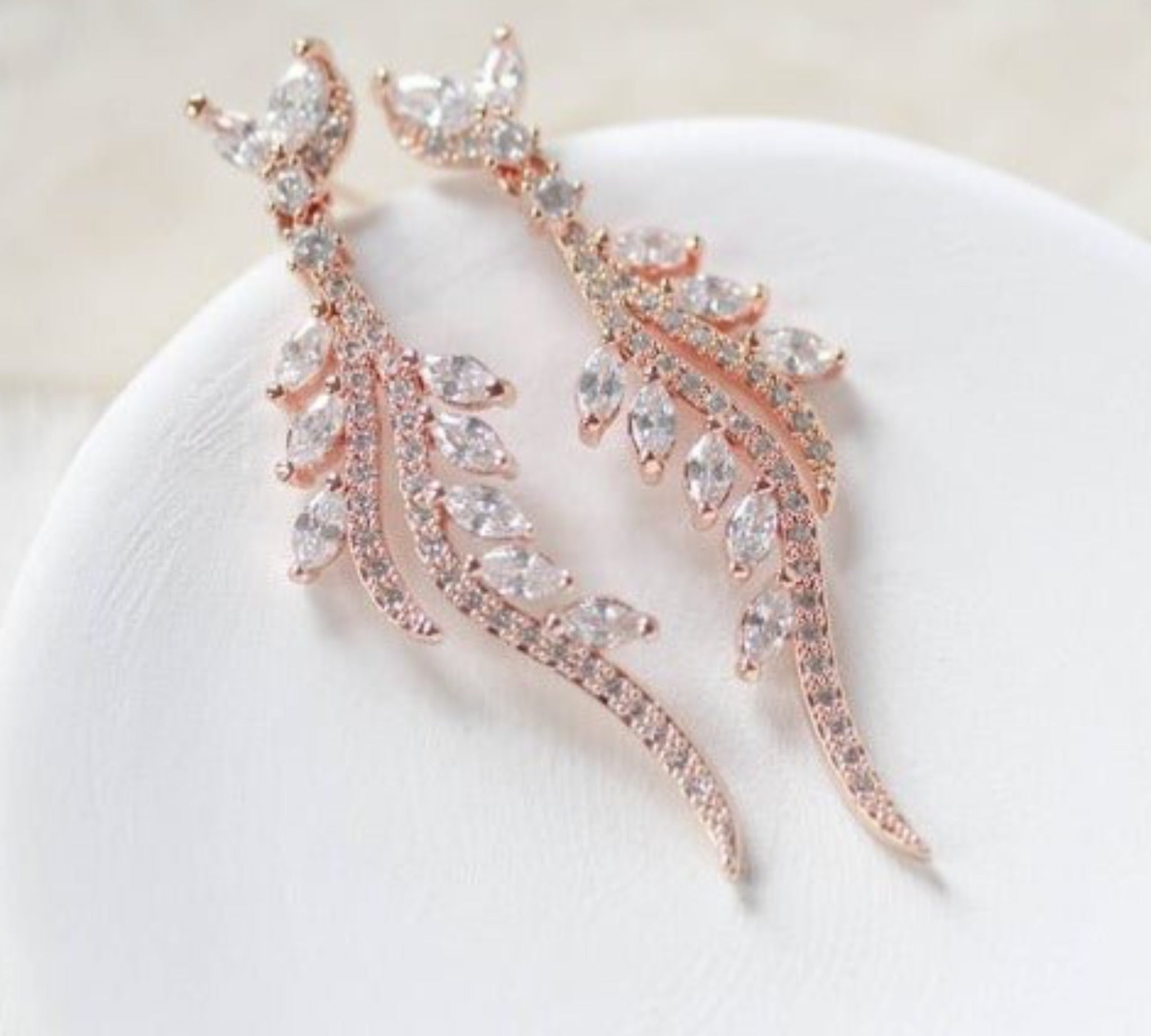 Dainty Rose gold cubic zirconia bridal earrings - LEAH