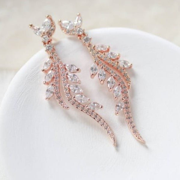 Dainty Rose gold cubic zirconia bridal earrings - LEAH