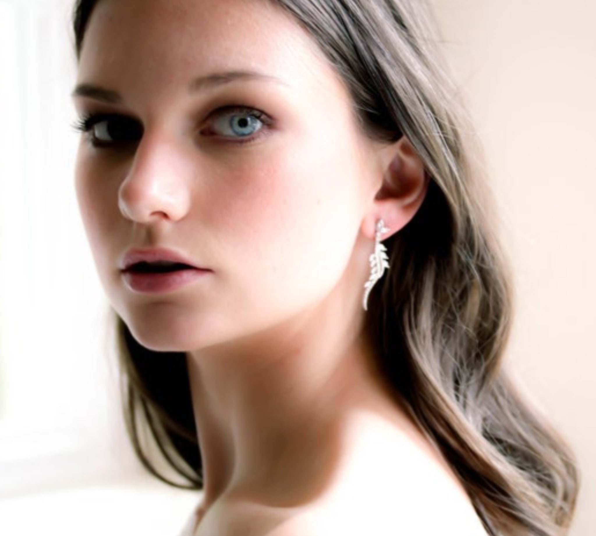 Dainty Rose gold cubic zirconia bridal earrings - LEAH