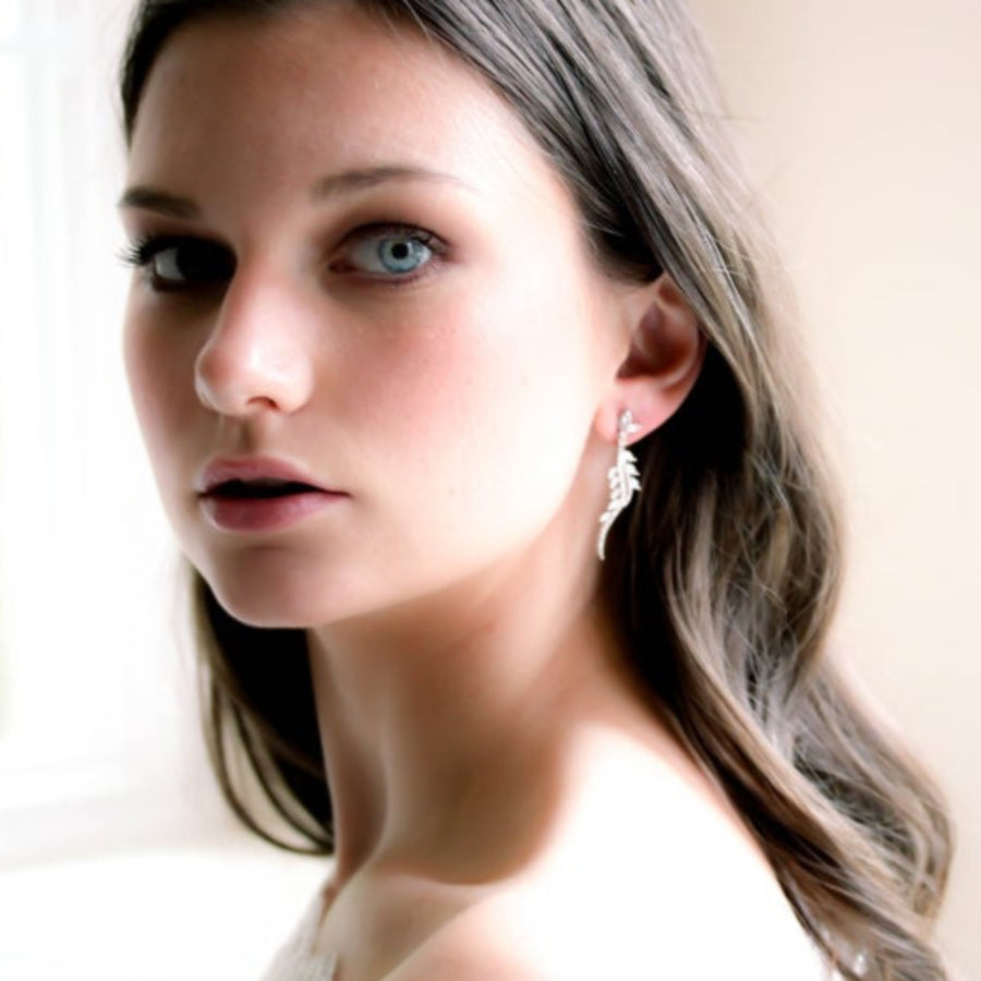 Dainty Rose gold cubic zirconia bridal earrings - LEAH