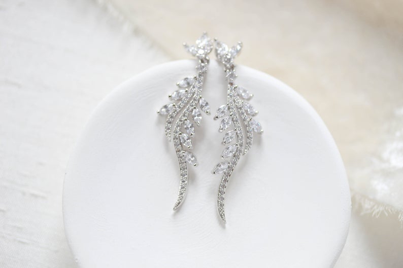Dainty Rose gold cubic zirconia bridal earrings - LEAH
