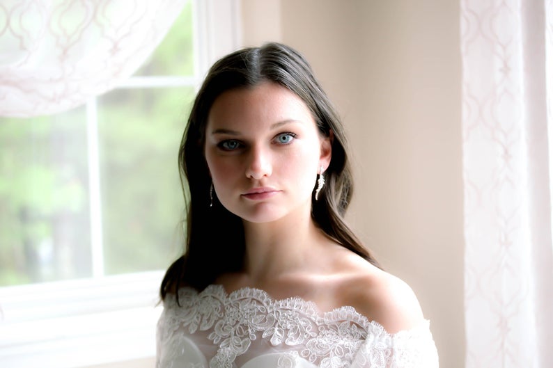 Dainty Rose gold cubic zirconia bridal earrings - LEAH