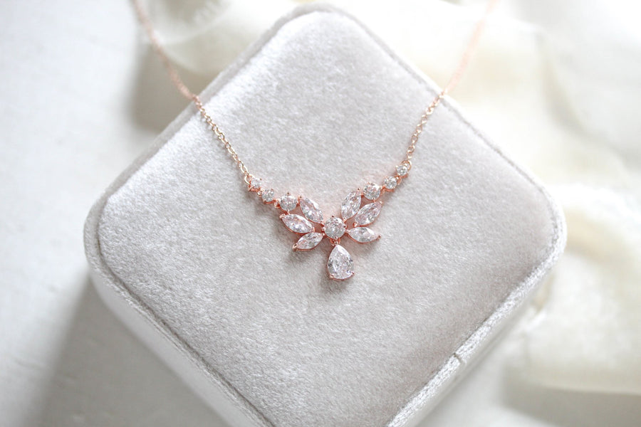 Dainty Rose Gold cubic zirconia Bridal necklace - JOSIE - Treasures by Agnes