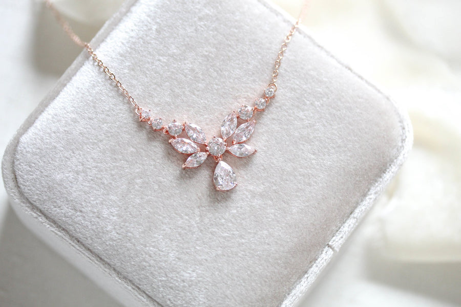 Dainty Rose Gold cubic zirconia Bridal necklace - JOSIE - Treasures by Agnes