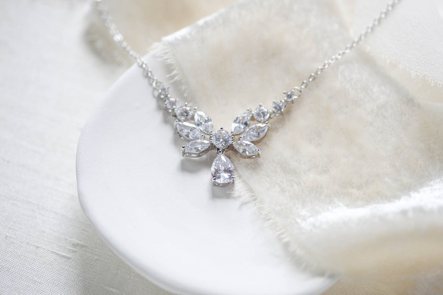 Dainty Rose Gold cubic zirconia Bridal necklace - JOSIE - Treasures by Agnes