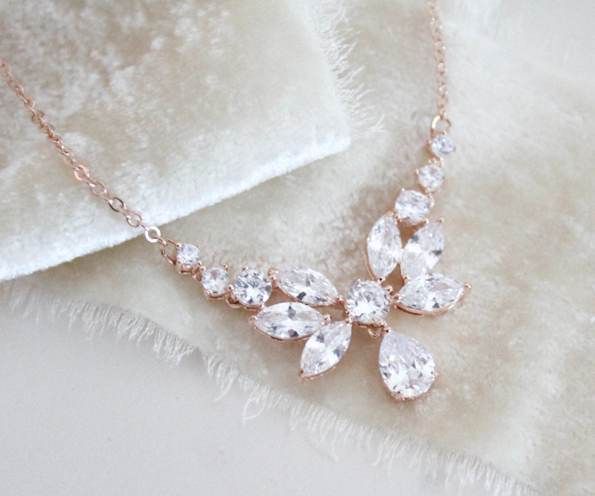 Dainty Rose Gold cubic zirconia Bridal necklace - JOSIE - Treasures by Agnes