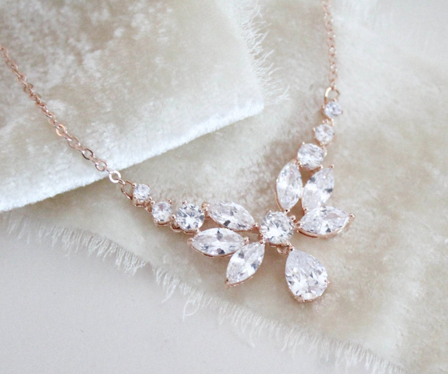 Dainty Rose Gold cubic zirconia Bridal necklace - JOSIE - Treasures by Agnes