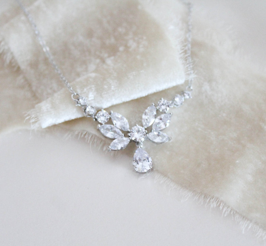 Dainty Rose Gold cubic zirconia Bridal necklace - JOSIE - Treasures by Agnes