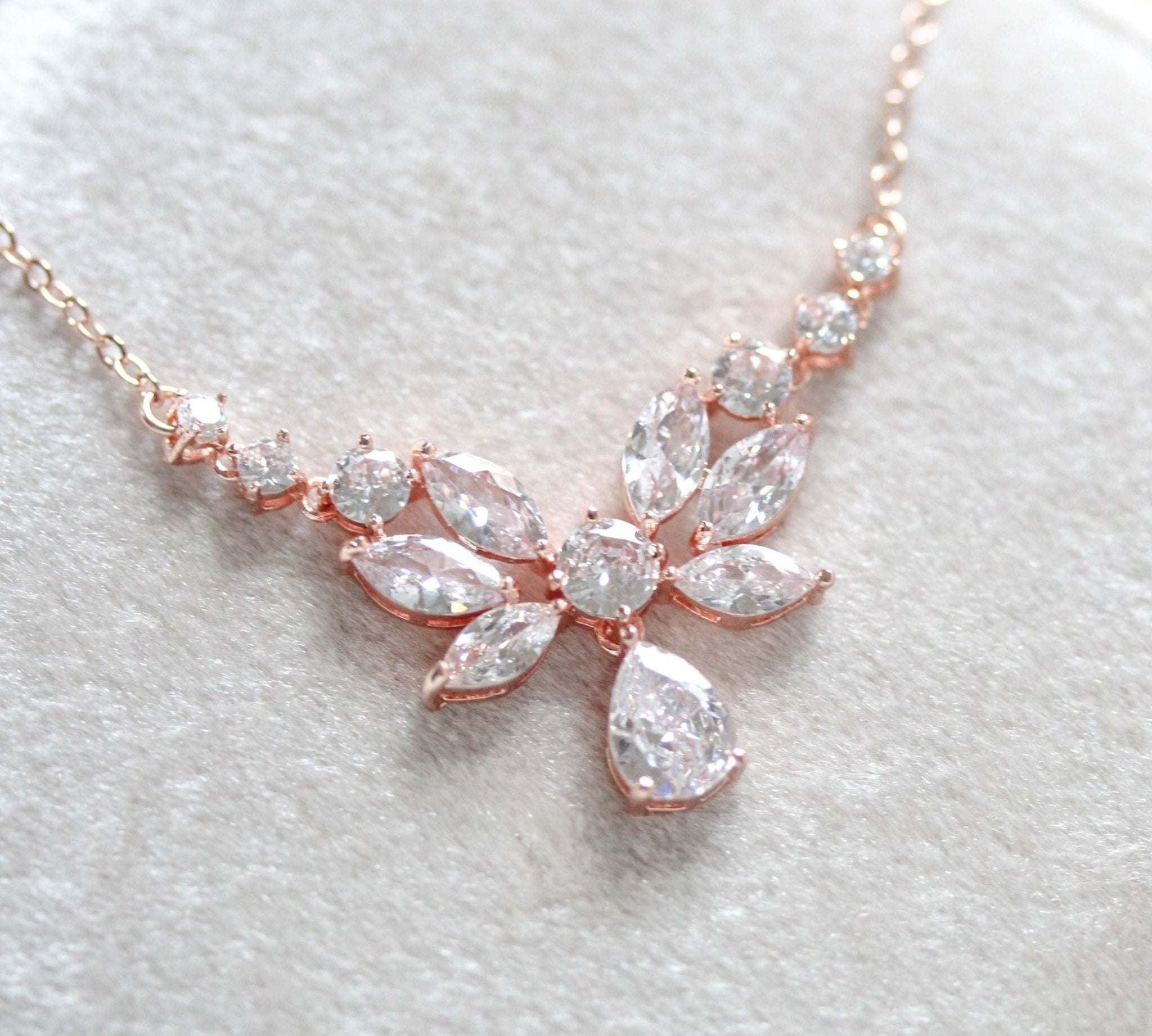 Dainty Rose Gold cubic zirconia Bridal necklace - JOSIE - Treasures by Agnes