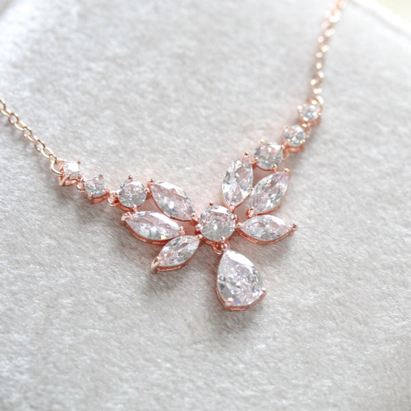 Dainty Rose Gold cubic zirconia Bridal necklace - JOSIE - Treasures by Agnes