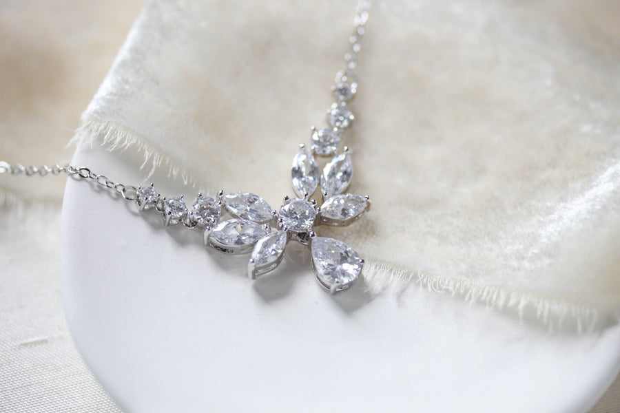 Dainty Rose Gold cubic zirconia Bridal necklace - JOSIE - Treasures by Agnes