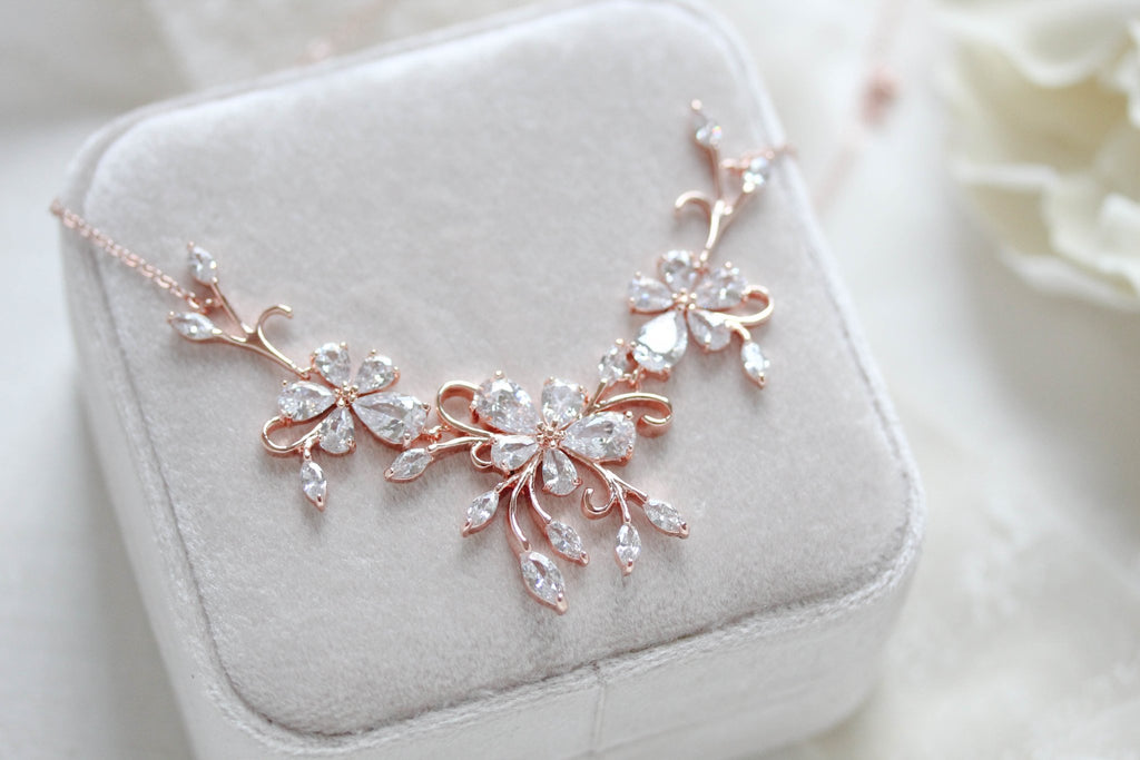 Dainty Rose gold CZ Bridal back drop necklace - TAYLOR - Treasures by Agnes