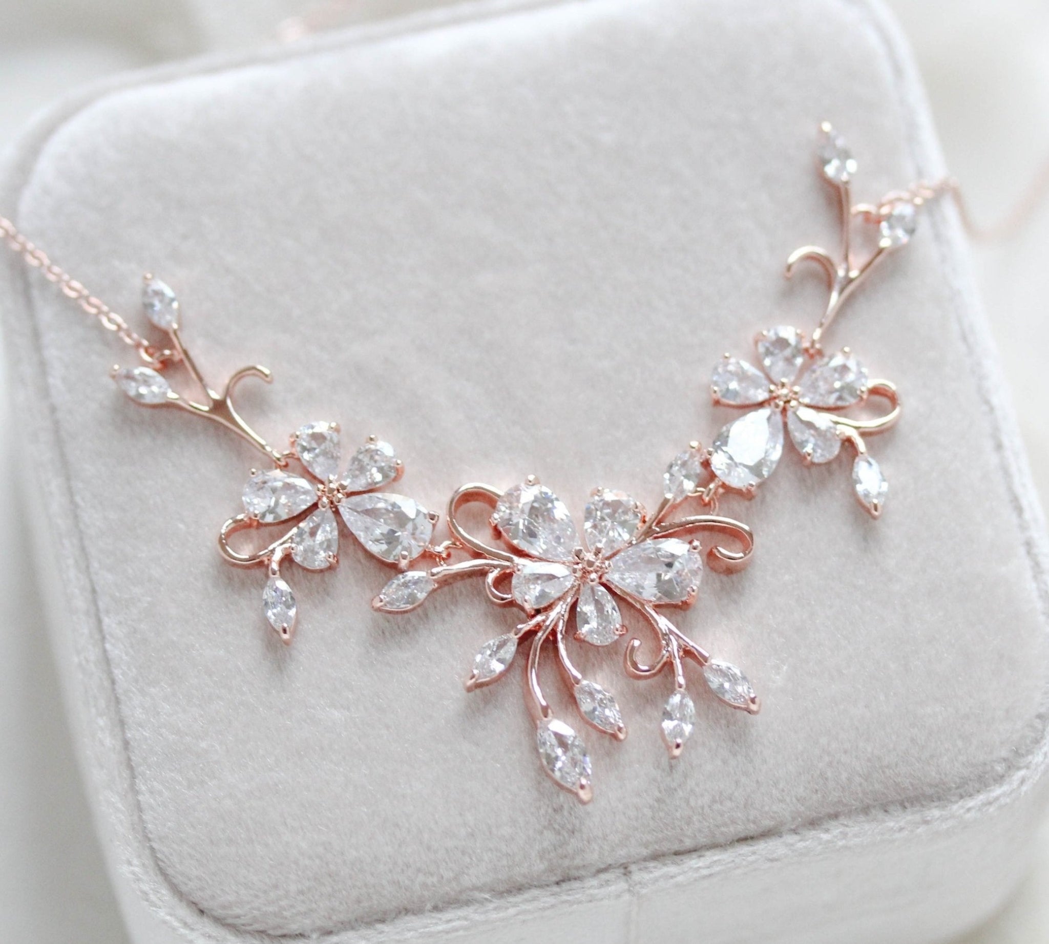 Dainty Rose gold CZ Bridal back drop necklace - TAYLOR - Treasures by Agnes