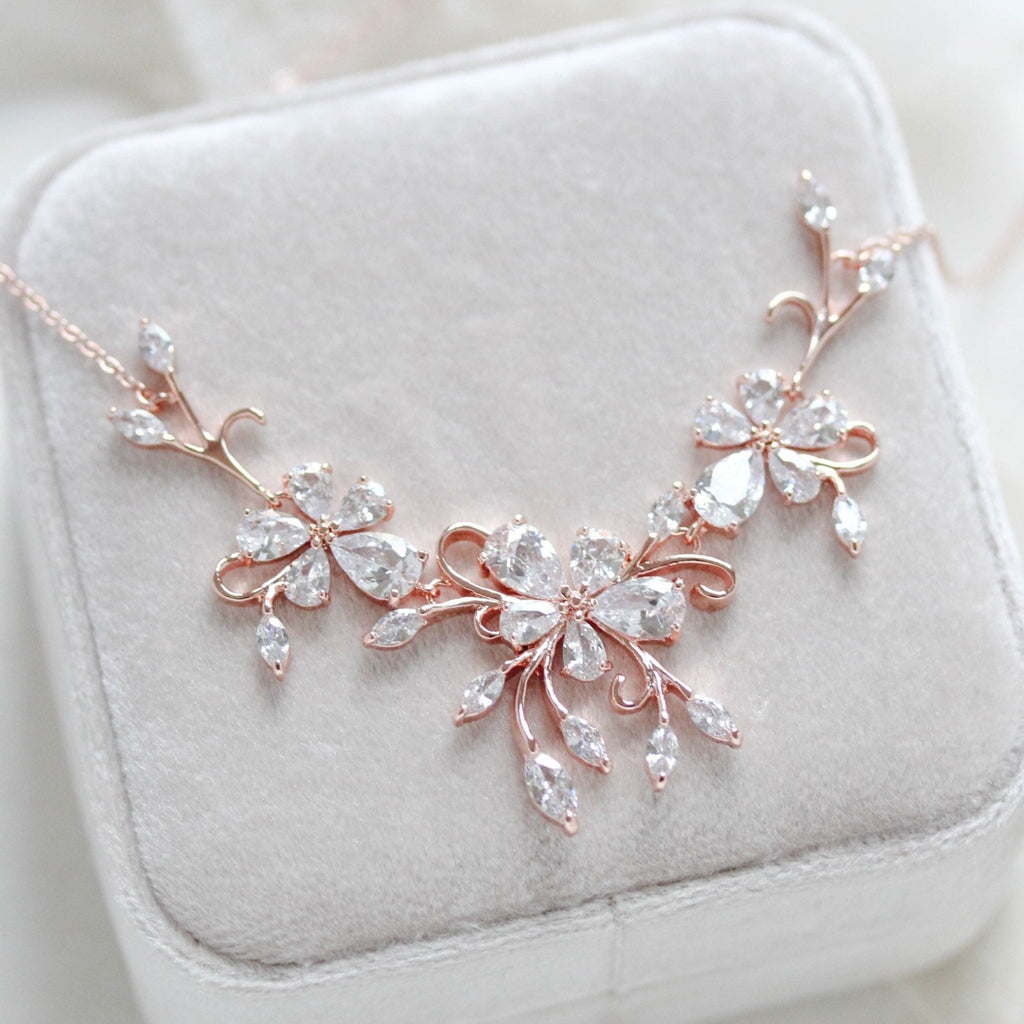 Dainty Rose gold CZ Bridal back drop necklace - TAYLOR - Treasures by Agnes