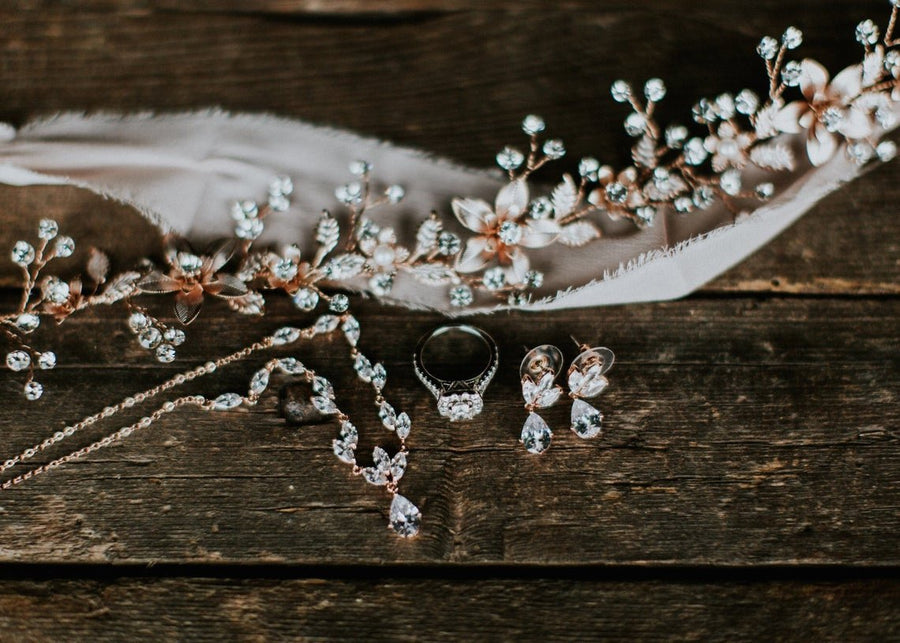 Dainty rose gold CZ bridal necklace and earring set - MARISOL - Treasures by Agnes
