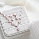 Dainty rose gold CZ bridal necklace and earring set - MARISOL