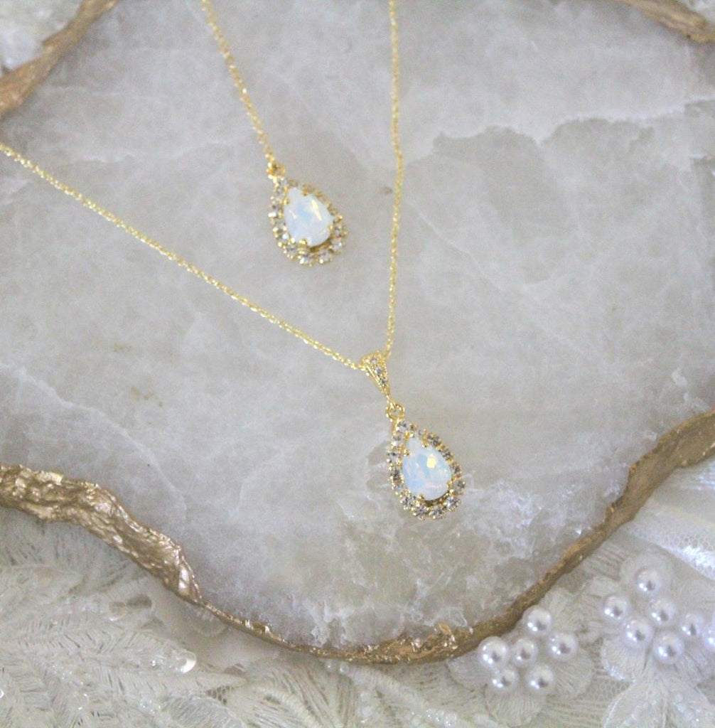 Dainty Swarovski white opal backdrop necklace - GIA - Treasures by Agnes