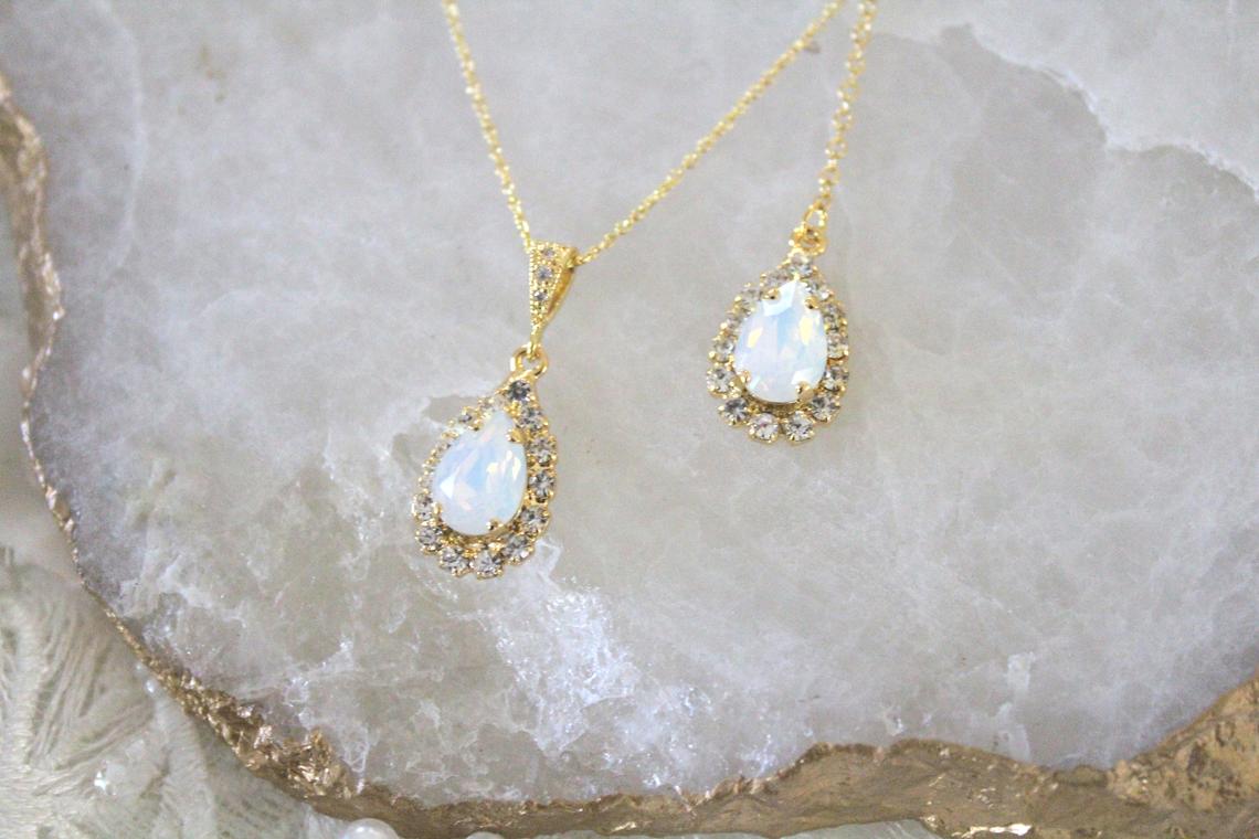 Dainty Swarovski white opal backdrop necklace - GIA - Treasures by Agnes