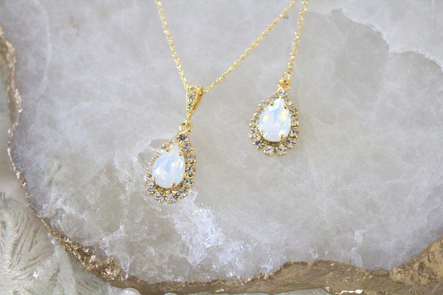 Dainty Swarovski white opal backdrop necklace - GIA - Treasures by Agnes