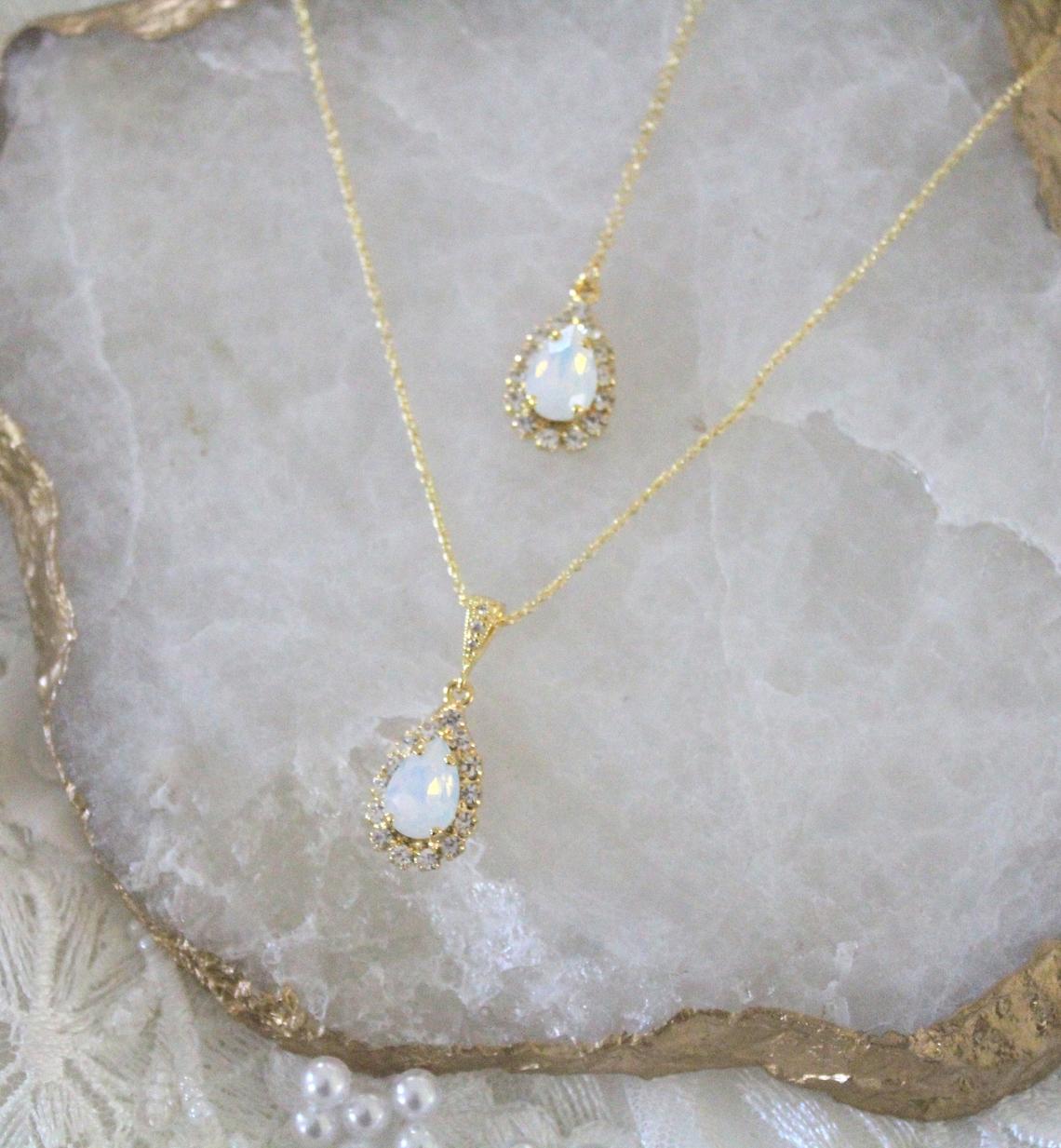 Dainty Swarovski white opal backdrop necklace - GIA - Treasures by Agnes