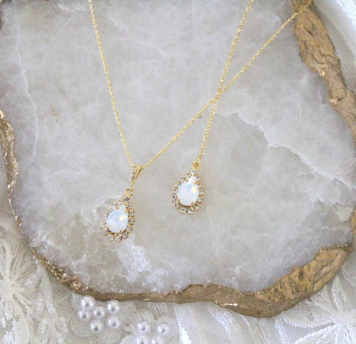 Dainty Swarovski white opal backdrop necklace - GIA - Treasures by Agnes
