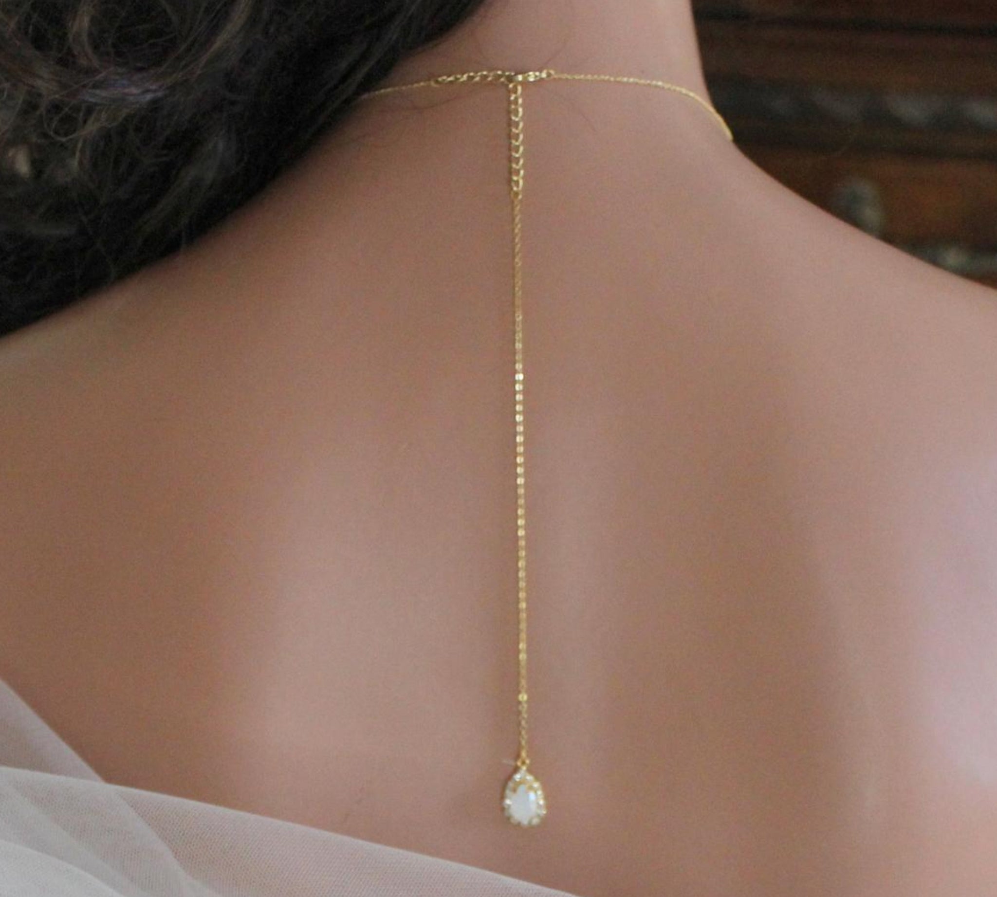 Dainty Swarovski white opal backdrop necklace - GIA - Treasures by Agnes