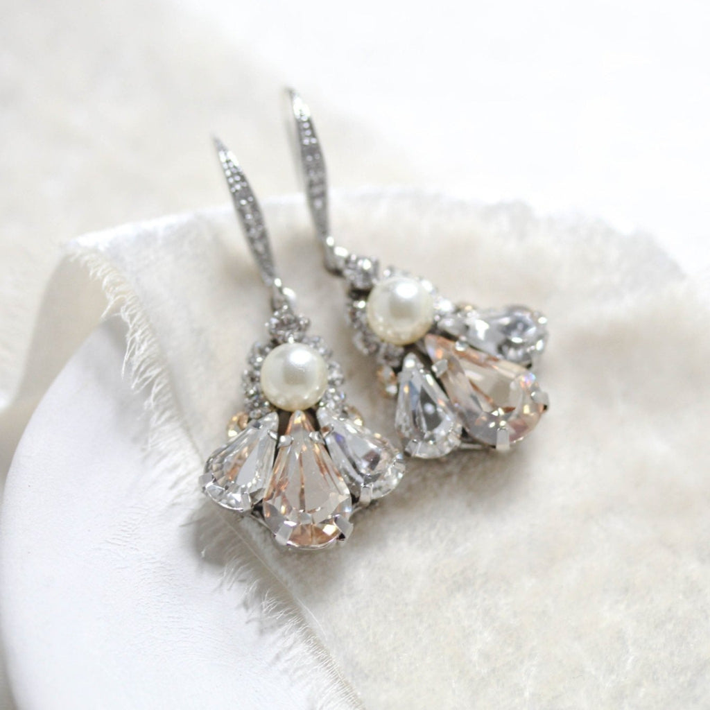 Delicate Antique gold Austrian crystal drop Bridal earrings - SYLVIA