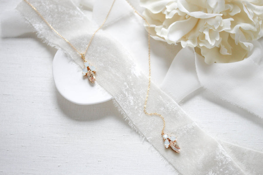 Delicate crystal bridal backdrop necklace - JOYCE