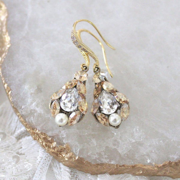 Delicate crystal drop Bridal earrings - ELLIE - Treasures by Agnes