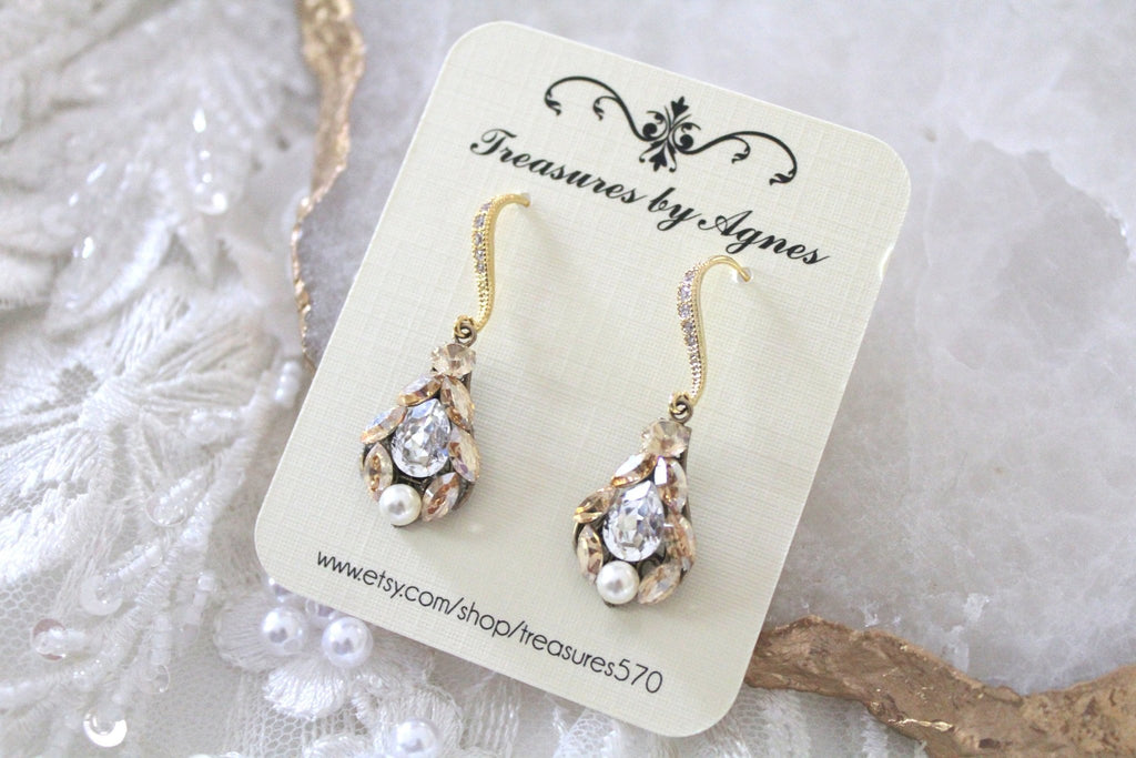 Delicate crystal drop Bridal earrings - ELLIE - Treasures by Agnes