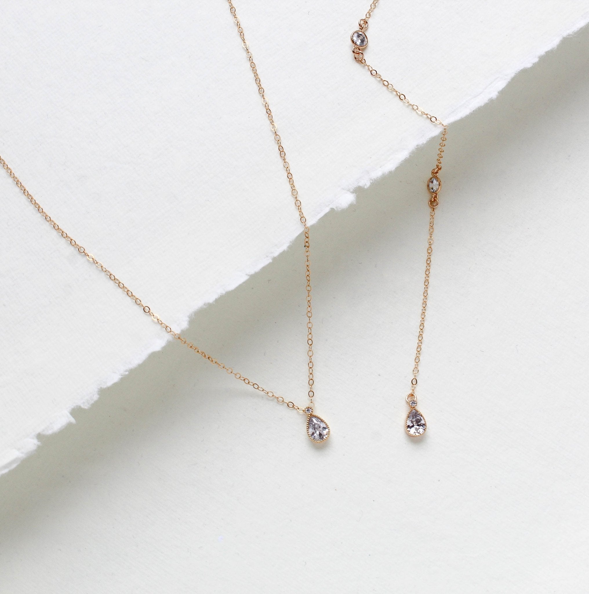 Delicate cubic zirconia Bridal backdrop necklace - KHLOE - Treasures by Agnes